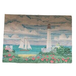 Vintage P. Brent Nautical Pillowcase Seaside Cottage Lighthouse Standard Bedding